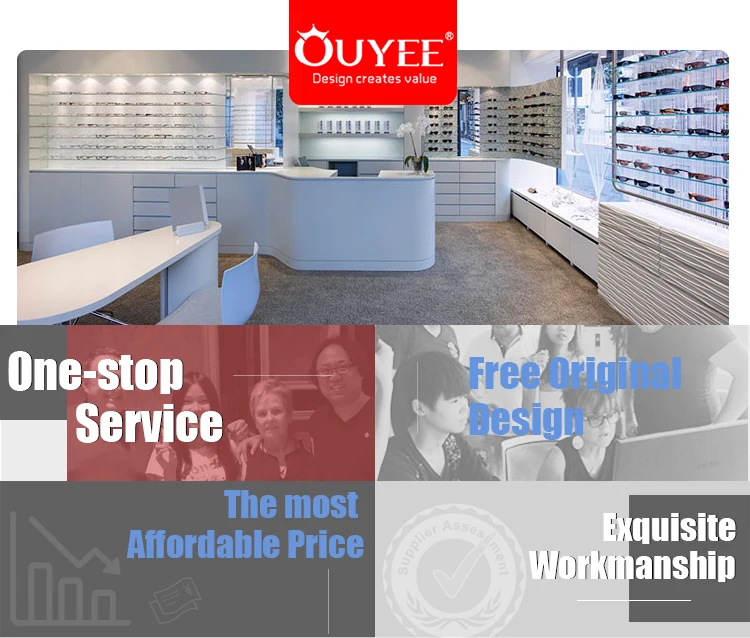 OUYEE Design Wood Glass Showcase Spectacle Locking Sunglass Display Optical Shop Names