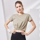 Womens Fitness Crop Top Belly Bare Sports Tops 50% Cotton 50% Polyester Yoga GYM Workout T Shirt