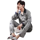 Wholesale long-sleeved home spring men pajamas 100%cotton lapel sleepwear set