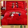 Red roses and cartoon cute figure wedding bed sheet set with buy fabric from china
