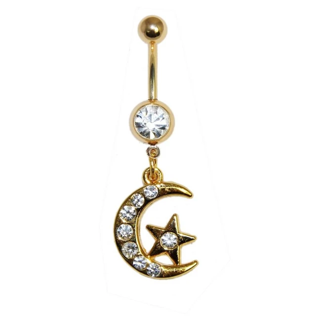 dangling jeweled moon star belly ring