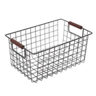 Environmental metal small woven storage basket set of 3 with handles