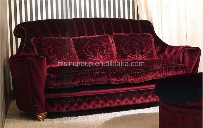 Versailles Francês Royal Ruby Red Velvet Estofos Sofá de Três Lugares, personalizado Sofá Aconchegante Imperial Vermelho Rubi