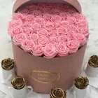 Luxury Pink Suede Velvet Round Cardboard Box Flower Rose Boxes