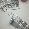 3 rows beaded elastic silver holographic sequin trim