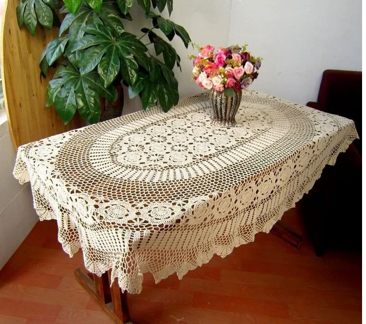 Vintage Handmade Crochet Table Runner Lace Hollow Cotton Table Cover Decor