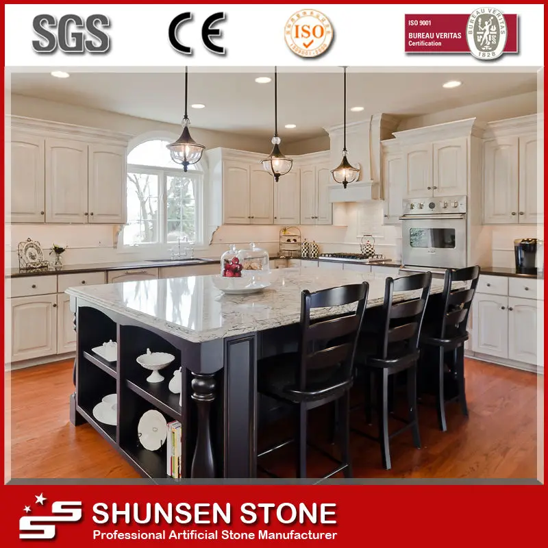 Isla de cocina tabla de cuarzo blanco superior SQC091-Encimeras