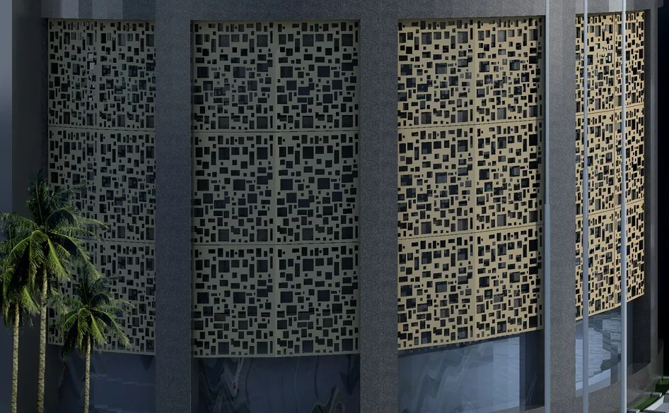 Architectural exterior decorative perforated panel for room divider