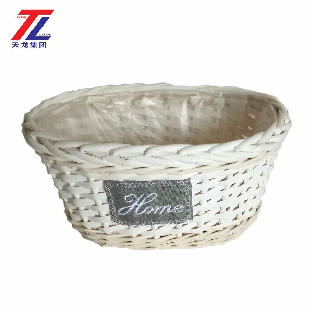 eco-friendly handmade woven oval white wicker flower basket
