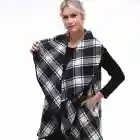 Women's Winter Poncho Cape Scarf Buffalo Plaid Blanket Jacket Vest with Sherpa Fleece Lining