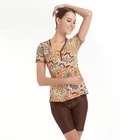 Stock Sexy Short Sleeve V Neck Floral Print Shirt Solid Boyleg Knee Length Bottom Swimwear Set Tankini