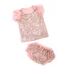 Unique kids clothing set,baby sequin outfit,children's clothing top and short set
