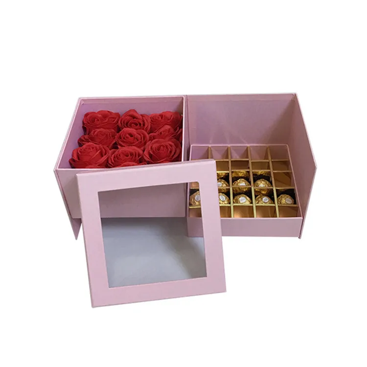 Custom LOGO double layers plain flower boxes for roses and chocolate