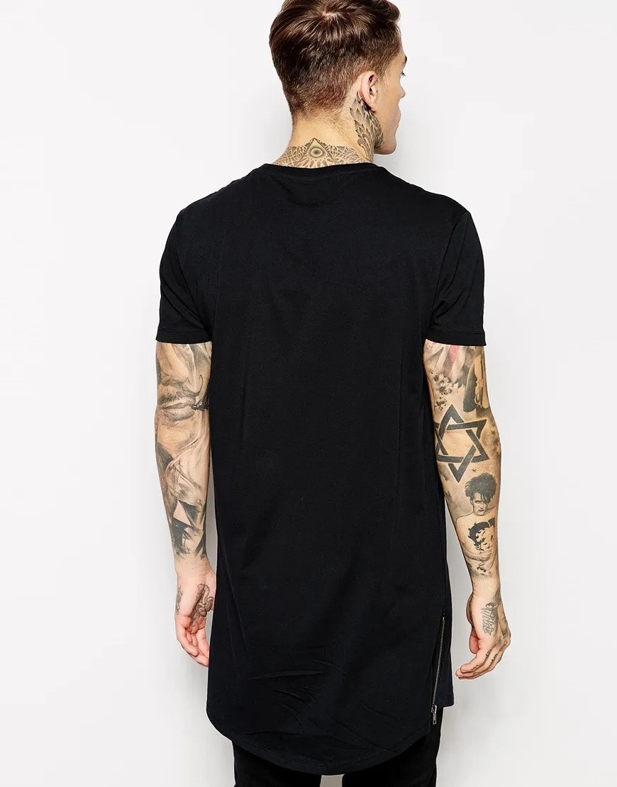 2016長いサイズ黒メンズトップスtシャツ半袖カジュアルtシャツジップ付きヒップホップ販売tシャツファッションシャツ仕入れ・メーカー・工場
