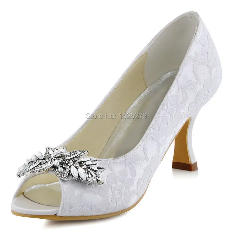 HP1538 White Ivory Women Buckle Peep toe Bridal Party Prom Pumps Chunky Heels Lady Satin Lace Wedding Shoes EU35-42