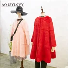 Plus size european style colored girls long rex rabbit fur coat