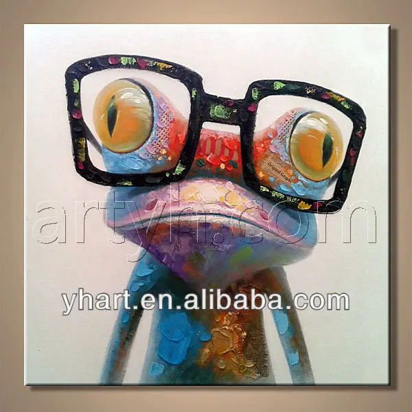 Asli modern gambar hewan dengan kacamata katak katak memakai kacamata kayu lukisan gambar