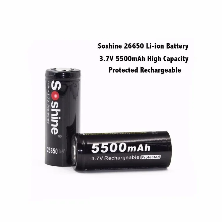 2 Pcs Soshine 3.7V 5500mAh 26650 Battery Protected 26650 Rechargeable Li-ion Batteries Cell with Battery Holder Case 3.jpg