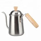 Long Narrow Spout Coffee Pot 650ML with Lid 304 Stainless Steel Pour Over Drip Pot Wooden Handle for Coffee, Tea, Moka, Espresso