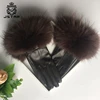 2018 Cheap price real leather long fingerless gloves with real raccoon fur