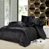 Dark Black Solid Dyed Satin Bedding Sets Silk Bed Sheet