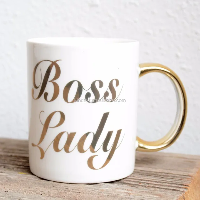 wholesale gold handle boss lady gold printing ceramic coffee mug