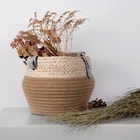 Cheap eco-friendly natural woven foldable belly cotton rope seagrass storage basket with handle