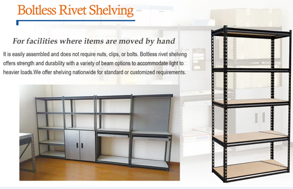 Steel boltless rack shelving