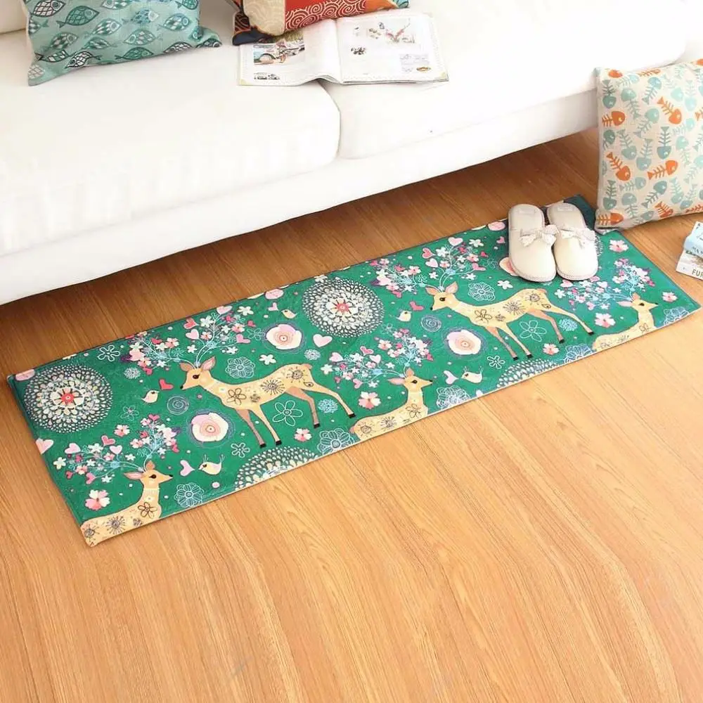 Comfortable Blue Deer Flowers Patterns Sofa Bedroom Carpet Environmental Protection Non-Slip Living Room Rug Home Use