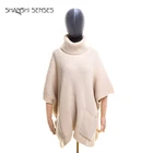 Custom girls warm pocketed rib knit poncho sweater