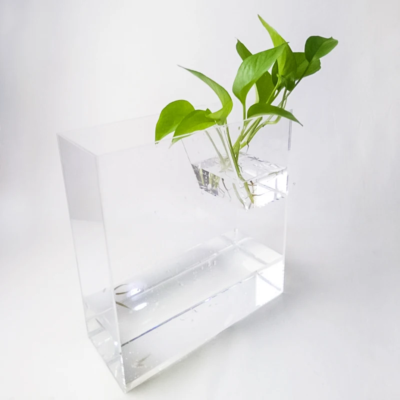 Factory Custom Clear Square Acrylic Fish Tank With Flower Vase