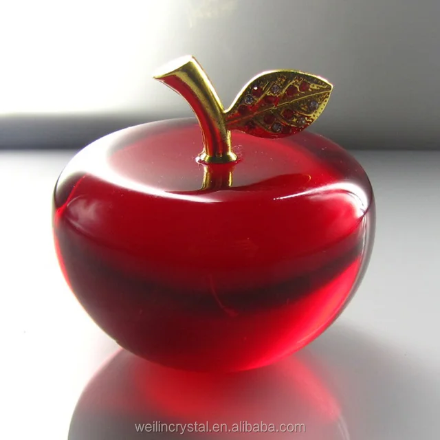 cheap gifts 80mm colorful crystal apple with metal leaf of
