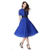 Wholesale/Retail High Quality Elegant Short Sleeve Blue Lace Up Dresses for Women Lady