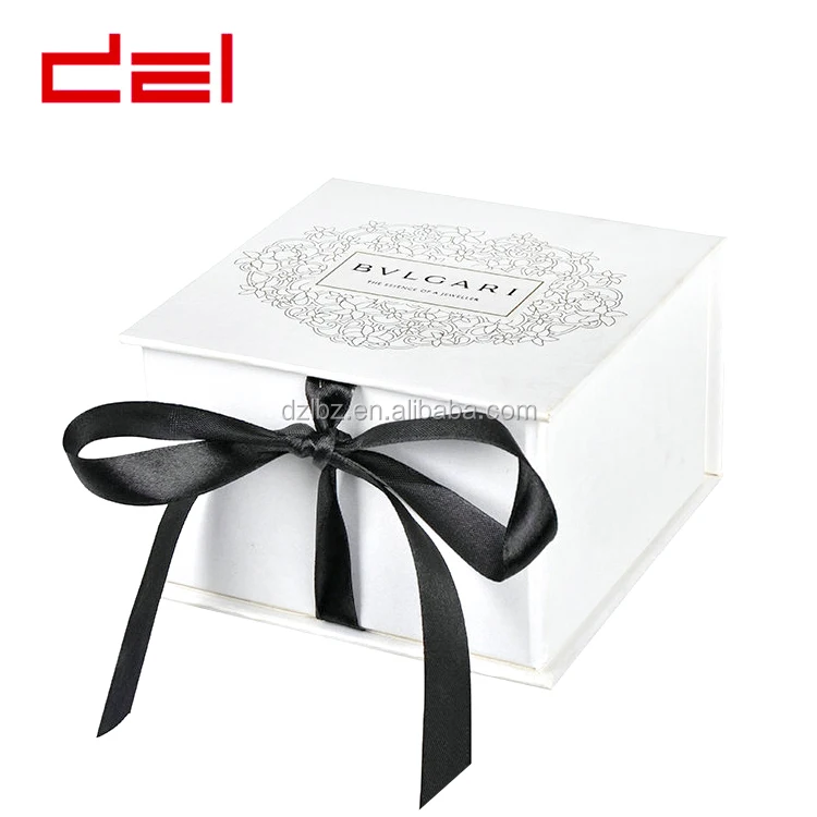 recycled decorative folding gift box with ribbon closure