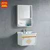 Factory wholesale European gold pattern white aluminum 60 cm wall-mounted bathroom mirror cabinet