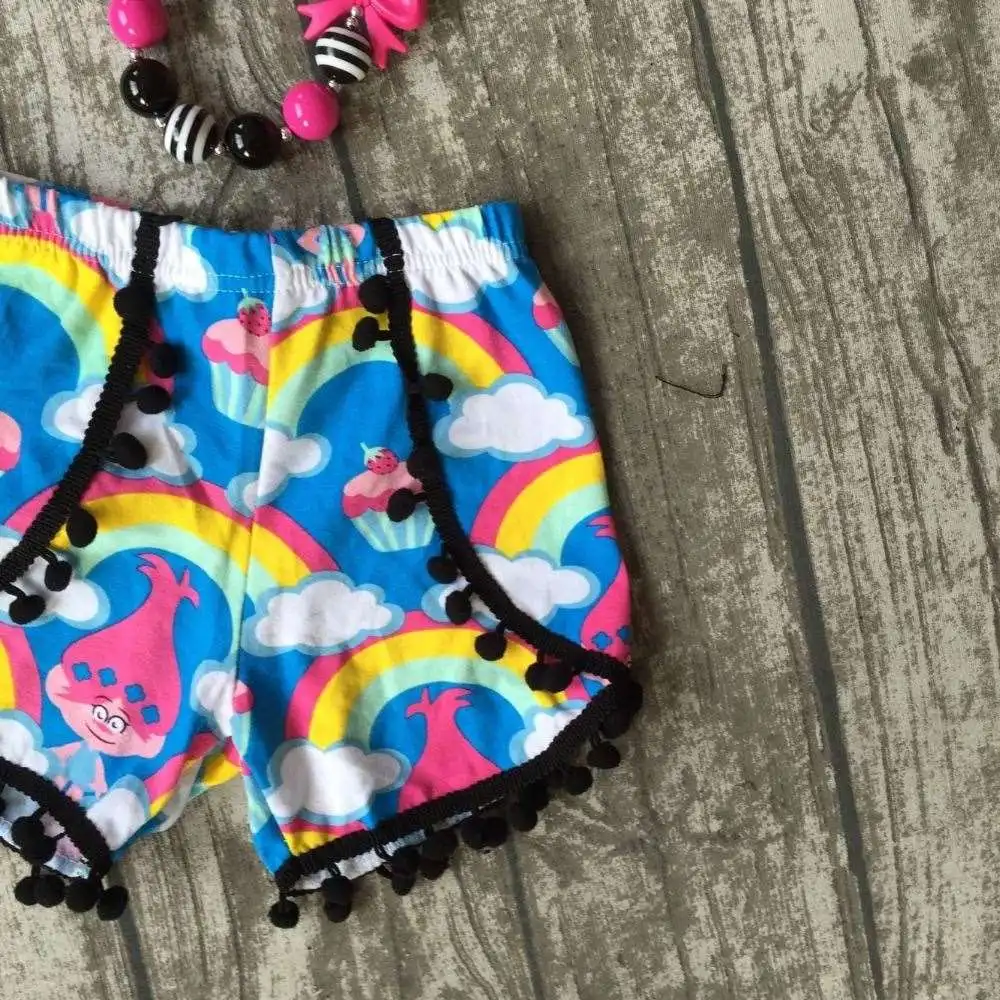 baby Girls Summer clothes girls children LOVE troll hair outfits kids flutter sleeve and rainbow shorts outfits with accessories