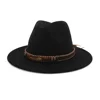 Wholesale Cheap Winter Faux Wool Panama Hat Wide Brim Fedora Hat with PU Leather