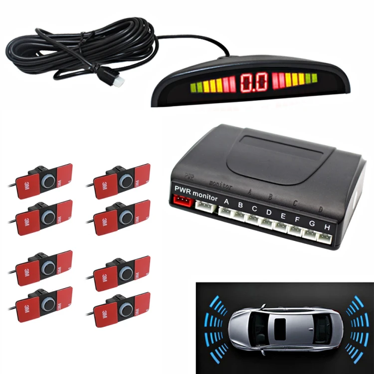 front rear 8 flat 16.5mm probes sensor car parking systems with LED display - ANKUX.COM