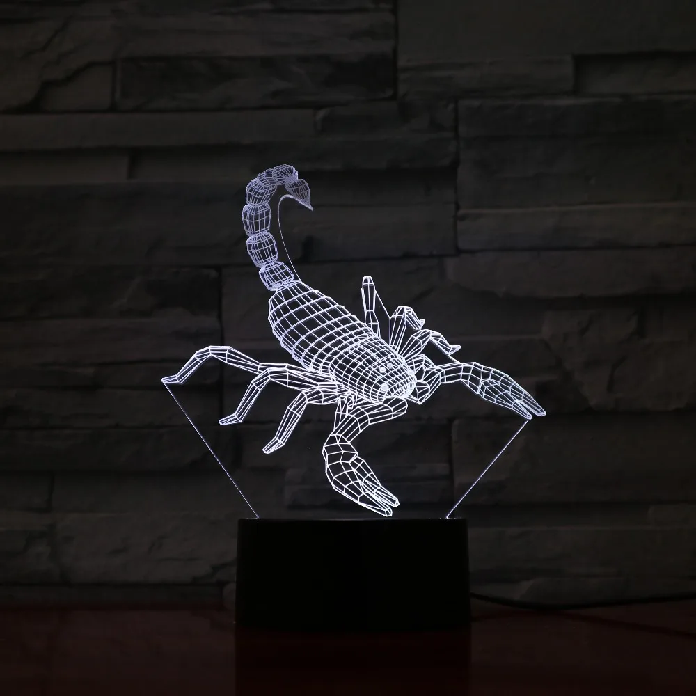 Akrep Hayvan 3D Lamba Gece Lambası Çocuklar için 7 Renkler Mevcut Pil Desen Sensörü Işık