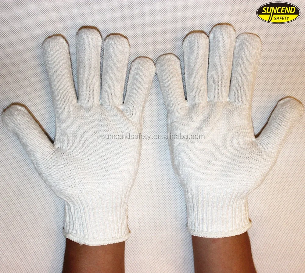 bleached white 10g string cotton knitted seamless work gloves -