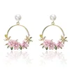 Fashion Jewelry Pearl Flower Loop Pendant Earring