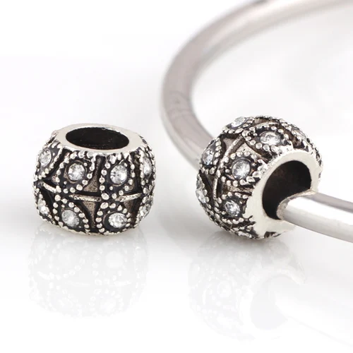 10pcs Crystal Rhinestones Metal Beads Silver Charms DIY Accessories Jewelry Bead Big Hole Bead Fit For Charms European Bracelet