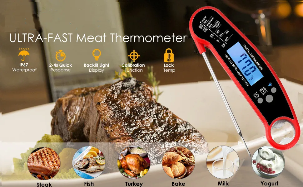 Digital Instant Read Meat Thermometer Kitchen Cooking Food Candy Thermometer for Oil Deep Fry BBQ Grill Smoker Thermometer