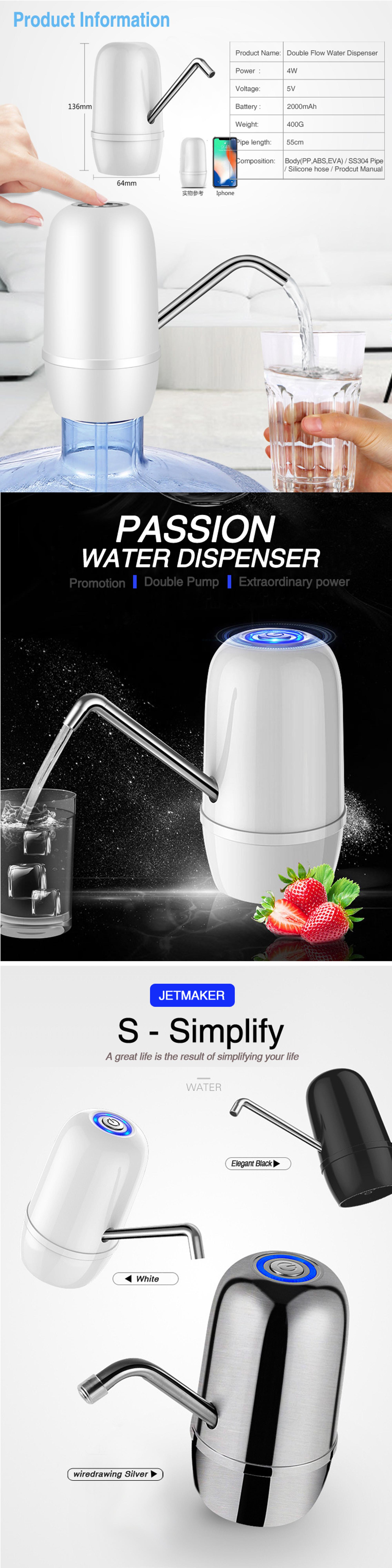 2018 Autumn New Arrival Portable Wireless Dispenser Drinking Battery 2000mAh Water Pump 5 Gallon Bottled Water Dispenser