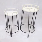 Outdoor Indoor Garden Distressed white tall metal planter tray plant flower stand set