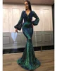 Sparkly Sequin Prom Gowns Evening Dress Long Sleeve Green Mermaid Ladies Party Formal Cocktail Dresses