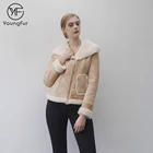 Chic Women Moto Jacket Lamb Fur Shearing Double Face Sheepskin Fur Winter Coat