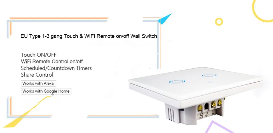New eWelink 1 2 3 Gang 1 way Wifi Control Switch via Android IOS, Wireless Control Light Touch Wall Switch for Smart Home