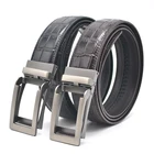 Men's Fashion Full Grain Cowhide Leather Belts For Automatic Alloy Gunmetal Buckle Men Belt
