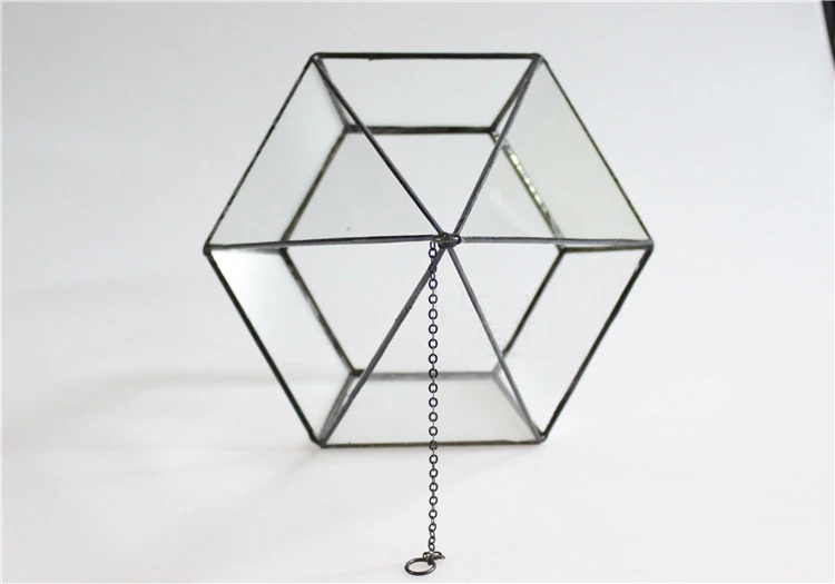 Si drilling short micro geometric glass flower pot landscape heagonal three hollow hanging glass greenhouse